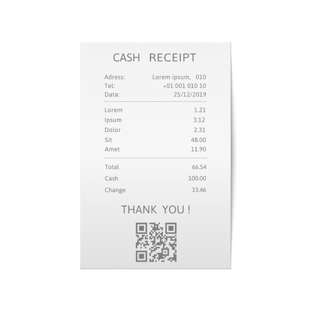 Receipts printed bills. Paper check, sell receipt or bill templateのイラスト素材