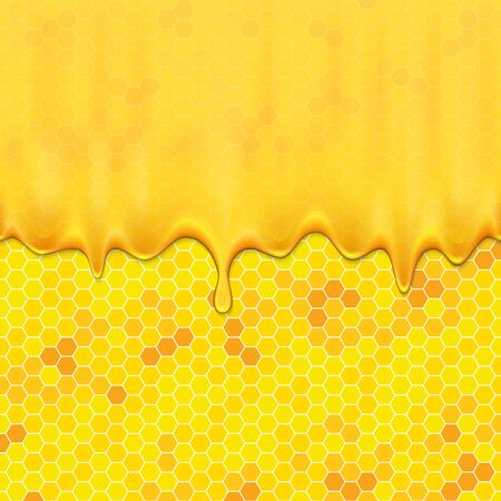Dripping honey and honeycombs. Transparent seamless pattern.のイラスト素材
