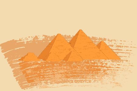 Egyptian pyramids Sahara desert landscape. Vector illustration in grunge style.のイラスト素材