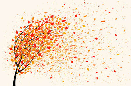 Autumn background with tree, yellow leaves and leaf fall. Vector illustration.のイラスト素材