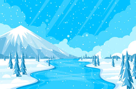 Winter landscape with fir trees and snow. Christmas card background.のイラスト素材