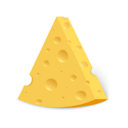 Cheese with holes. Realistic triangular chunk of cheese.のイラスト素材