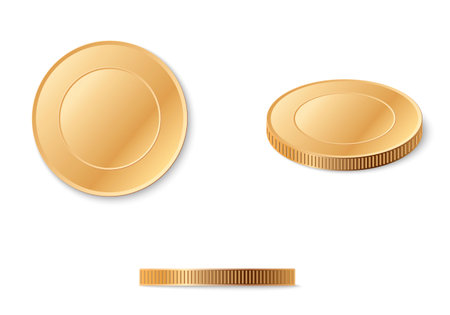 Coins set isolated on white in different positionsのイラスト素材