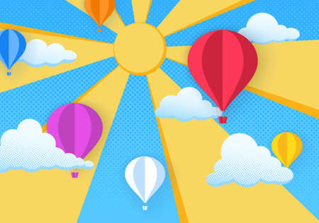 Air and cloud in the blue sky. Paper art style.のイラスト素材