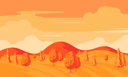 Autumn landscape with trees, hills and mountains.のイラスト素材