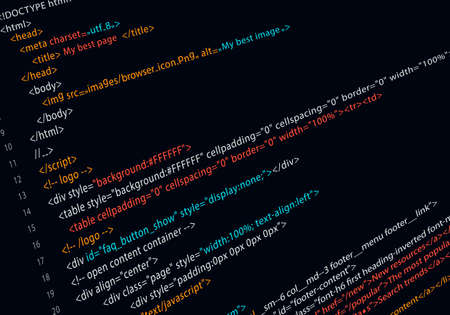 Website HTML code. Abstract digital code. Computer screen web interface