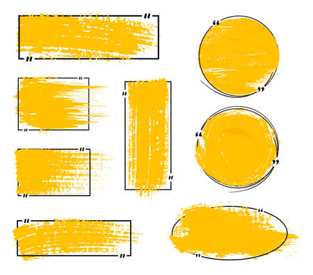 Quote box frame. Set of quote in frame with quotation marks. Grunge brush texture.のイラスト素材