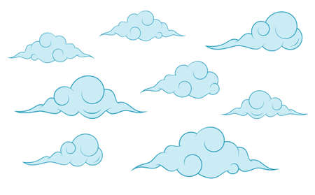 Clouds collection chinese style. Set of stylized clouds.のイラスト素材
