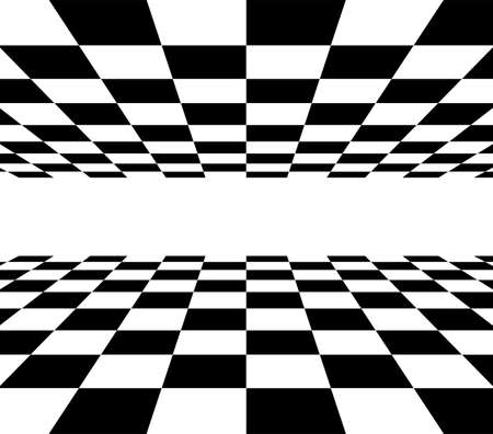 Checkered background in perspective. Black and white square pattern. 3d checkered surfaceのイラスト素材