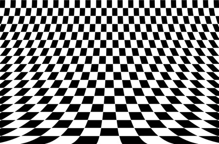 Curved checkered background. Black and white square pattern. 3d checkered surface. Curved...