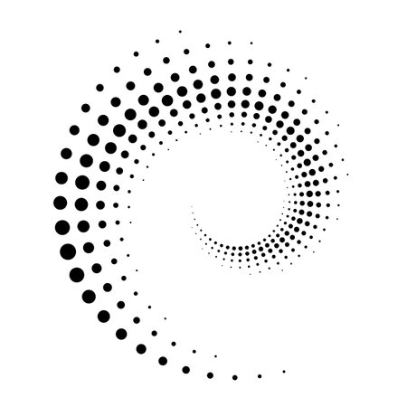 Concentric circle halftone dots. Abstract twisted dot shapes.のイラスト素材