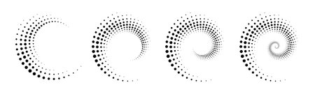 Concentric circle halftone dots. Abstract twisted dot shapes. Set circle.のイラスト素材