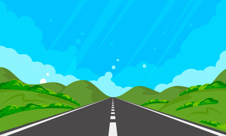 Road on background of natural landscape. Asphalt highway with markings in the countryside.のイラスト素材