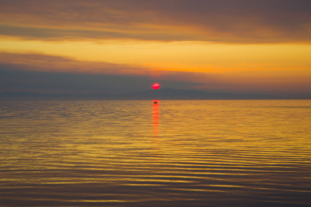 Beautiful Golden sunset at the largest lake in the world Baikal.の写真素材