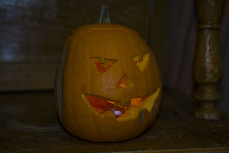 Scary, creepy pumpkin waiting Halloween. They want to scare you.の写真素材