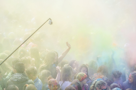 Ulan-Ude, Russia - May 31: the Indian Festival of colors "Holi" in the city of Ulan-Ude may 31, 2015. Russia.のeditorial素材