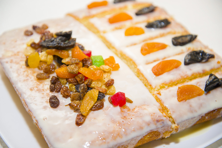 Manne delicious cake with dried fruit homemade. A very delicious dessert.の写真素材