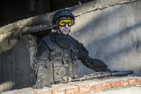 Russian special forces training at a military training ground. Fulfills military action against terrorism.の写真素材