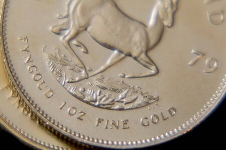 Close up of 1oz Krugerrand Gold Coinの写真素材