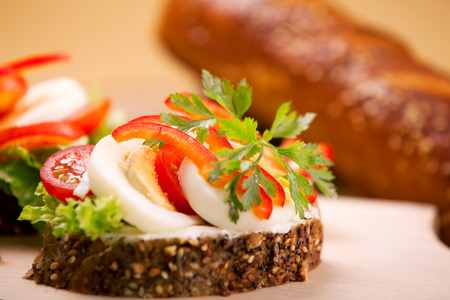 Tasty vegetable sandwich with eggsの写真素材