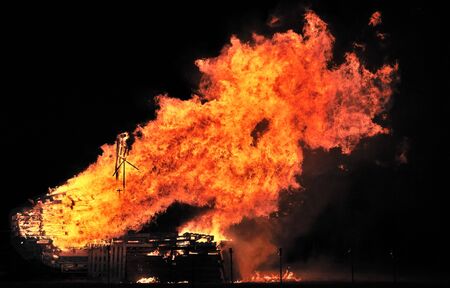 Great fire glowing in the night の写真素材
