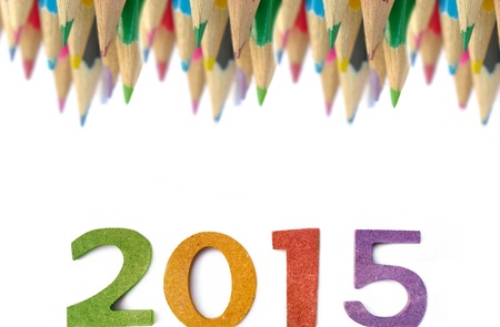 2015 card in different colors with color pencils  on white backgroundの写真素材