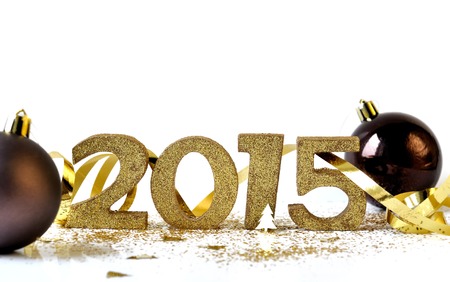 golden 2015 figures in ornament on white backgroundの写真素材