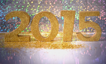 golden figures 2015 on a colorful bokeh backgroundの写真素材