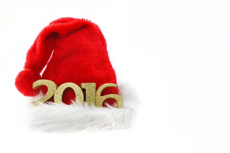 golden figures 2016 on a santa claus hat on white background