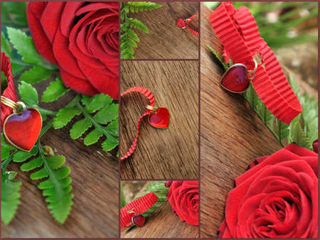 collage on the theme of the heart with red roseの写真素材