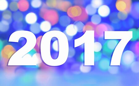 2017 white figures on blur colorful lights on blue background