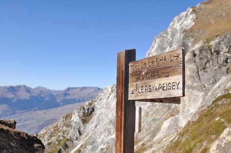 panel with direction of path  in mountainの写真素材