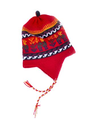 woolen peruvian red cap isolated on white background