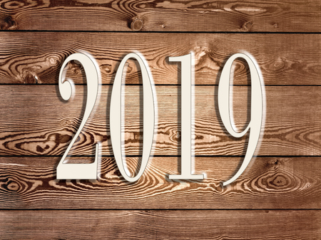 2019 on a rustic wooden panel background