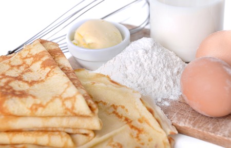 homemade french pancakes with eggs, flour, butter and milkの写真素材