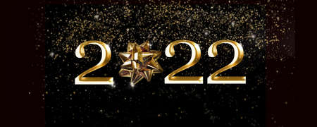 2022 new year with golden number and ribbon on night starry backgroundの写真素材