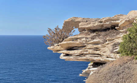 close up on formation cliff in limestone overlooking the see in Corsica at Bonifacio