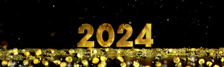 2024 writting in golden figures in the night on an illuminated ground by blur lights in panoramic size - new year conceptの素材