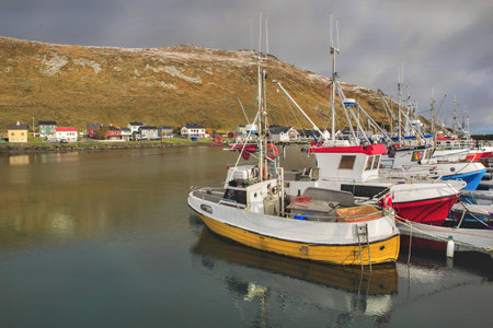 harbor in a fishing village Gjesvaer on Mageroya island, Nordland in Norwayの写真素材