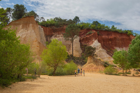 cliff white and red in old quarry ocher in colorado of provence in the luberon in france