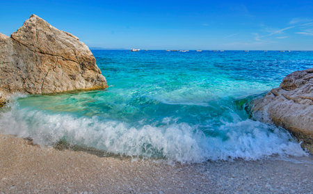 Rocky coast and turquoise sea water on Sardinia island, Italyの写真素材