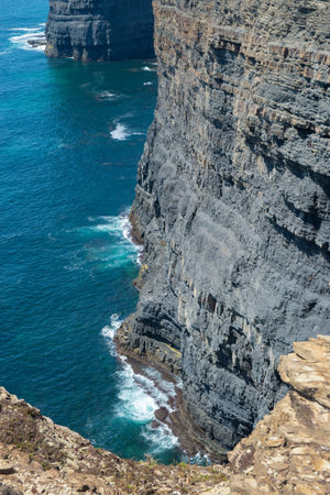 beautiful view from the top of the cliffs at edge of the sea in coast in Portugal in the Algarve at...
