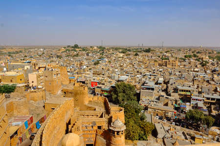 A view of Jaiselmar town from fort with sky on the horizon at Rajasthan India on 19 February 2018のeditorial素材