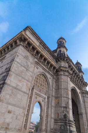 An Abstract wide angle side close up View of Gate way of India an important landmark located at Colaba Mumbai in Maharashtra state of India clicked on 2 April 2021のeditorial素材