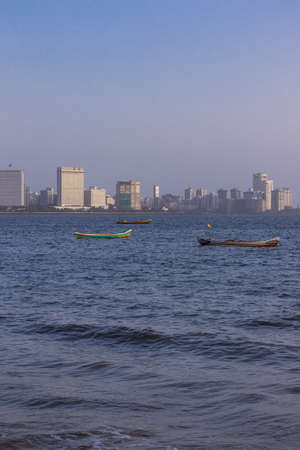 A view of the Mumbai skyline from marine drive beach at Mumbai India on 2 April 2021のeditorial素材