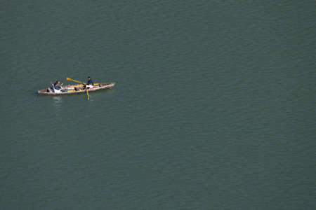 Ariel view of Tourists siting on a row boat in Nainital India on 2 January 2022のeditorial素材