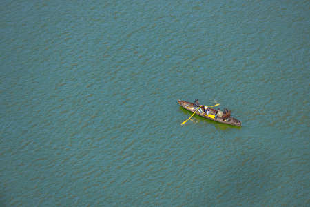 Ariel view of Tourists siting on a row boat in Nainital India on 2 January 2022のeditorial素材