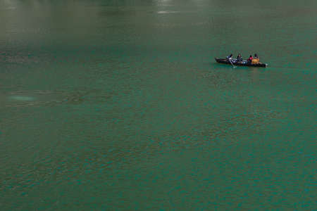 Ariel view of Tourists siting on a row boat in Nainital India on 2 January 2022