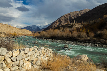 Himalayan river in Himalayas along Manali-Leh highway. Himachal Pradesh, India