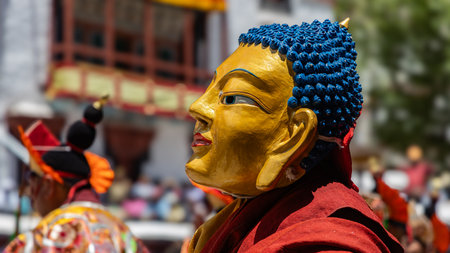 Buddha statue at the parade in the annual festival of Buddhist Lent.の写真素材